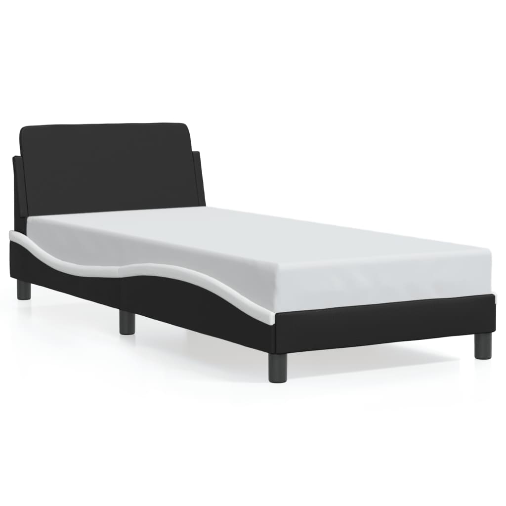 vidaXL Posteľný rám s čelom, čierno biely 90x200 cm, umelá koža