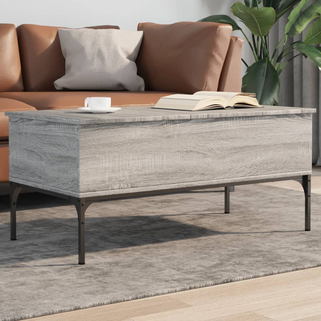 vidaXL Konferenčný stolík sivá sonoma 100x50x45cm kompozitné drevo+kov