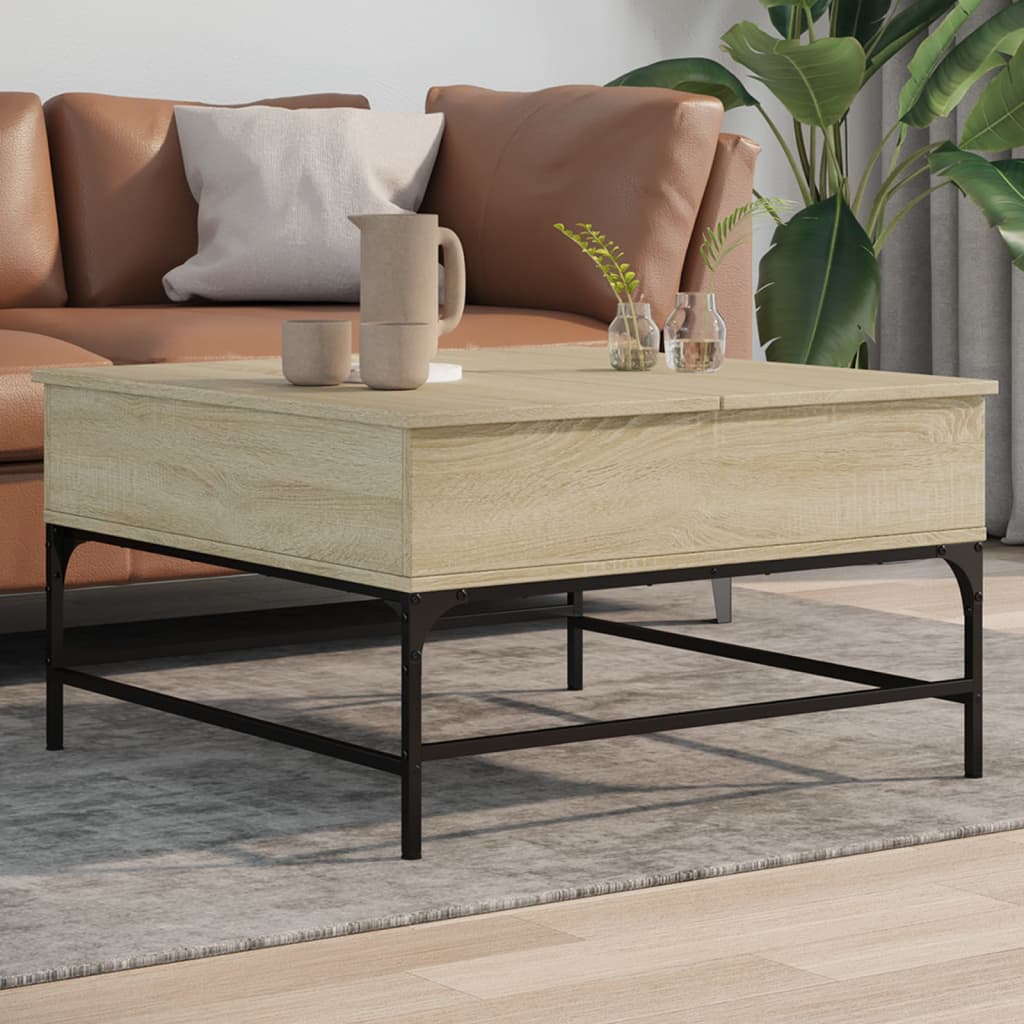 vidaXL Konferenčný stolík, dub sonoma 80x80x45cm, kompozitné drevo+kov