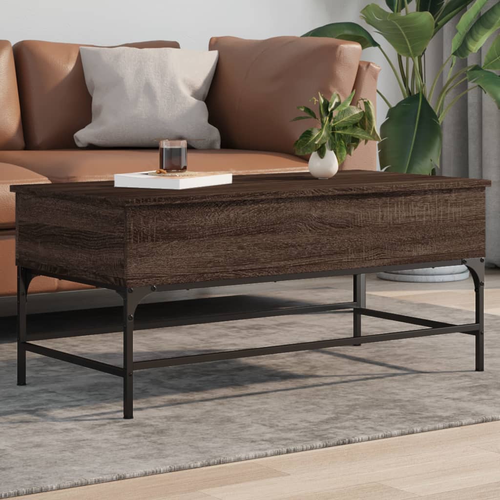 vidaXL Konferenčný stolík, hnedý dub 100x50x45cm, kompozitné drevo+kov