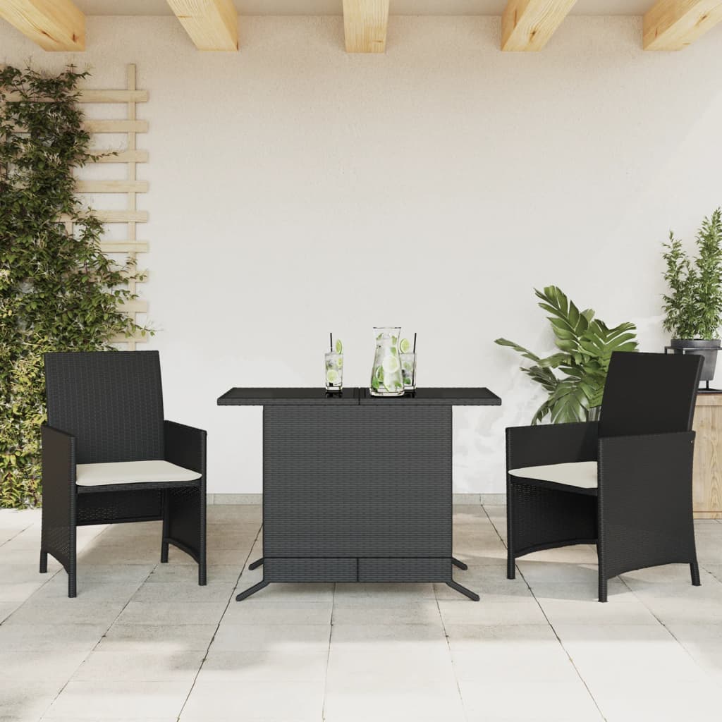 vidaXL 3-dielna bistro súprava s vankúšmi čierna polyratanová