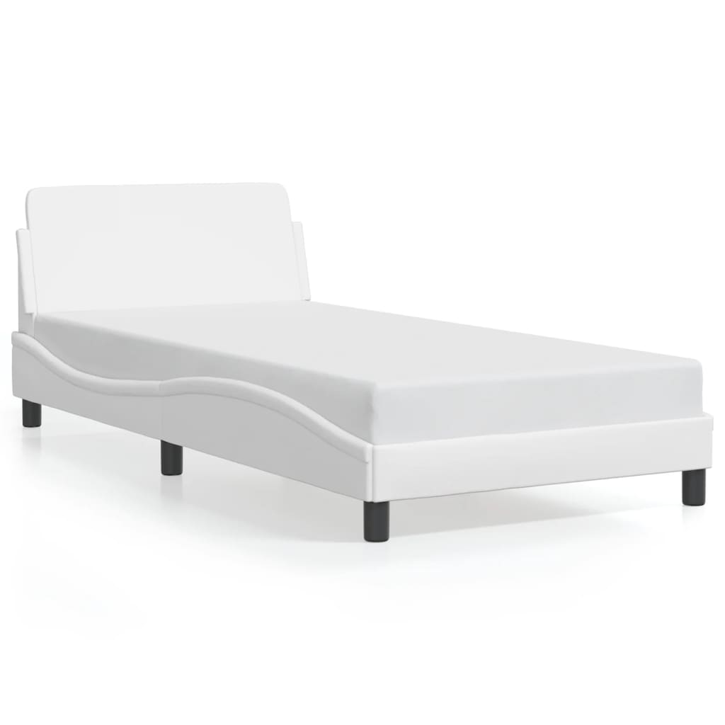 vidaXL Posteľný rám s čelom biely 100x200 cm umelá koža