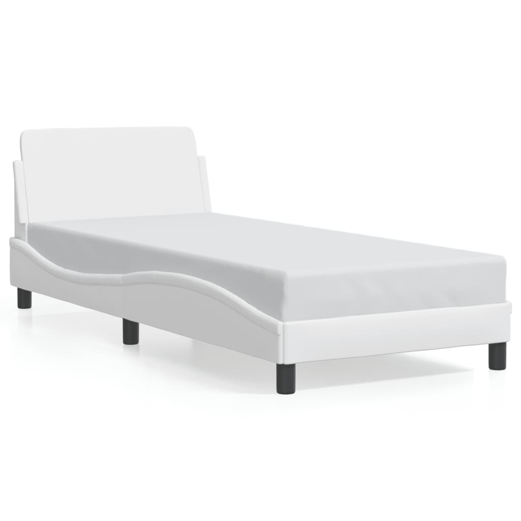 vidaXL Posteľný rám s čelom biely 90x190 cm umelá koža