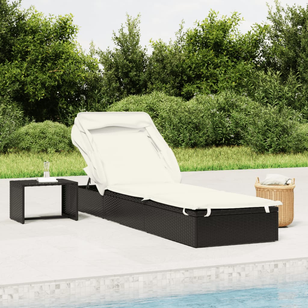 vidaXL Lehátko so skladacou strechou čierne 213x63x97cm polyratan