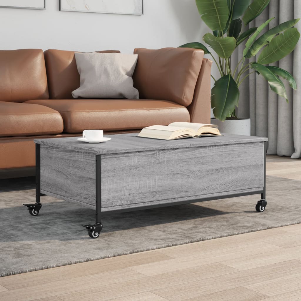 vidaXL Konferenčný stolík+kolieska, sivá sonoma 91x55x34 cm