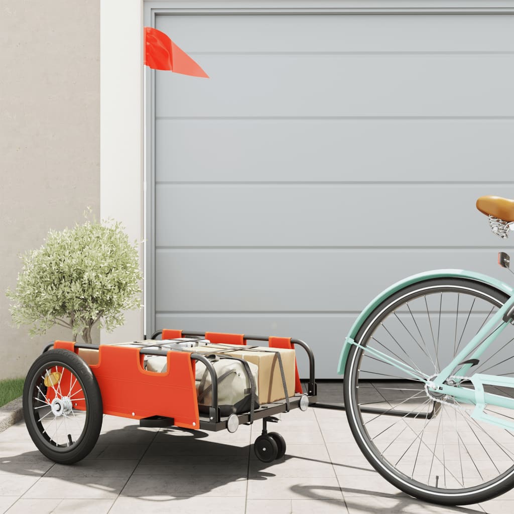 vidaXL Príves na bicykel, oranžový, oxfordská látka, železo