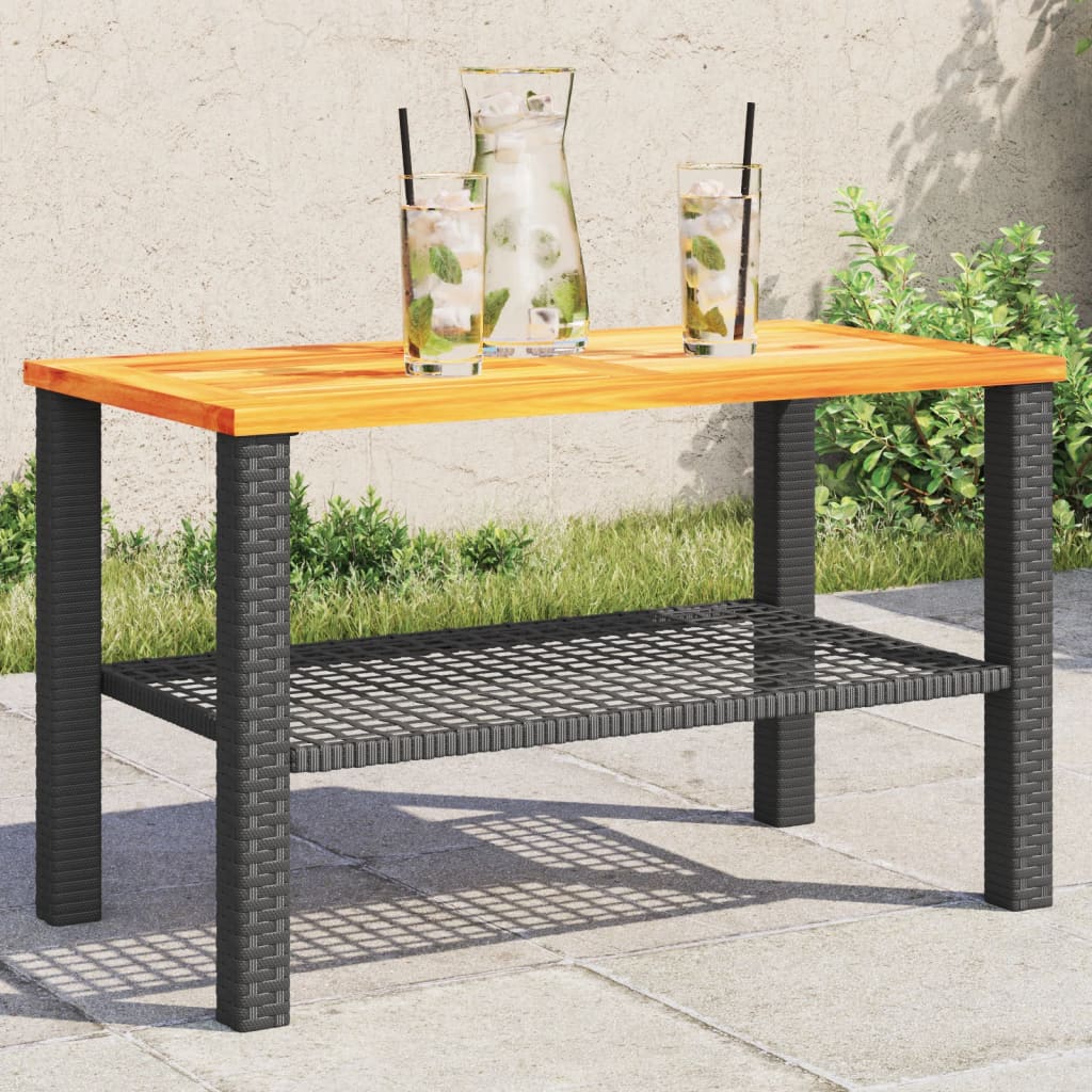 vidaXL Záhradný stôl čierny 70x38x42 cm polyratan akáciové drevo