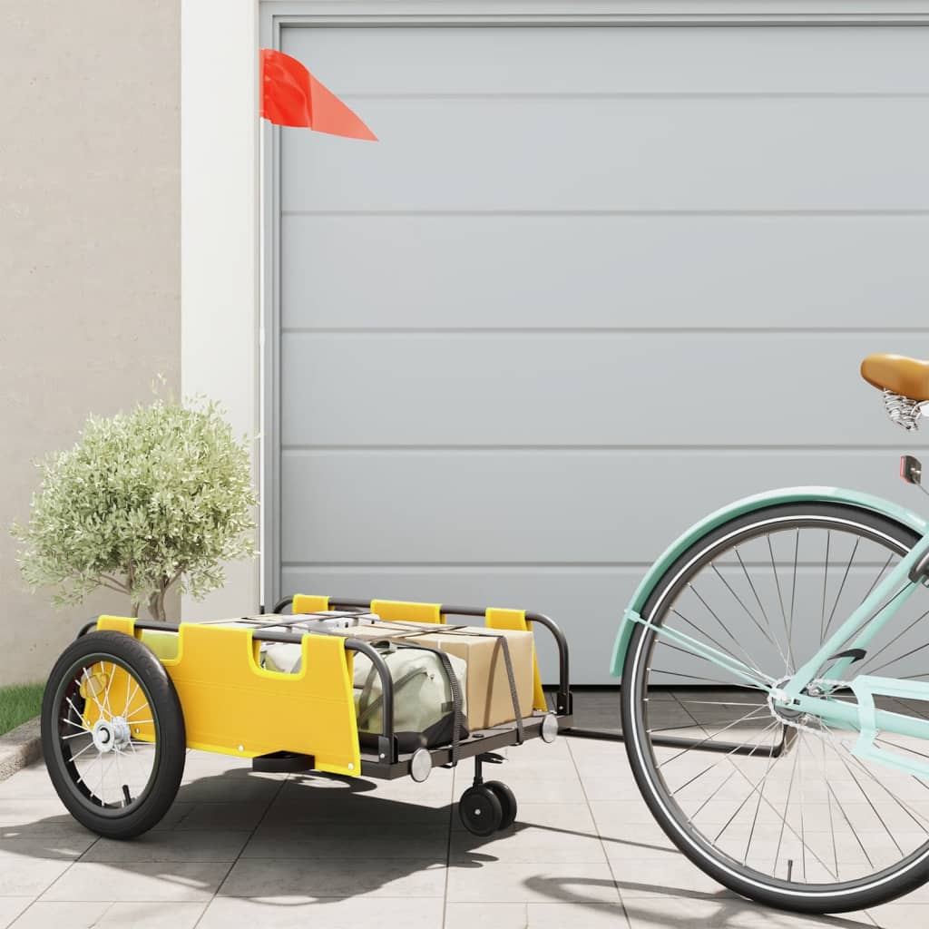 vidaXL Príves na bicykel, žltý, oxfordská látka, železo