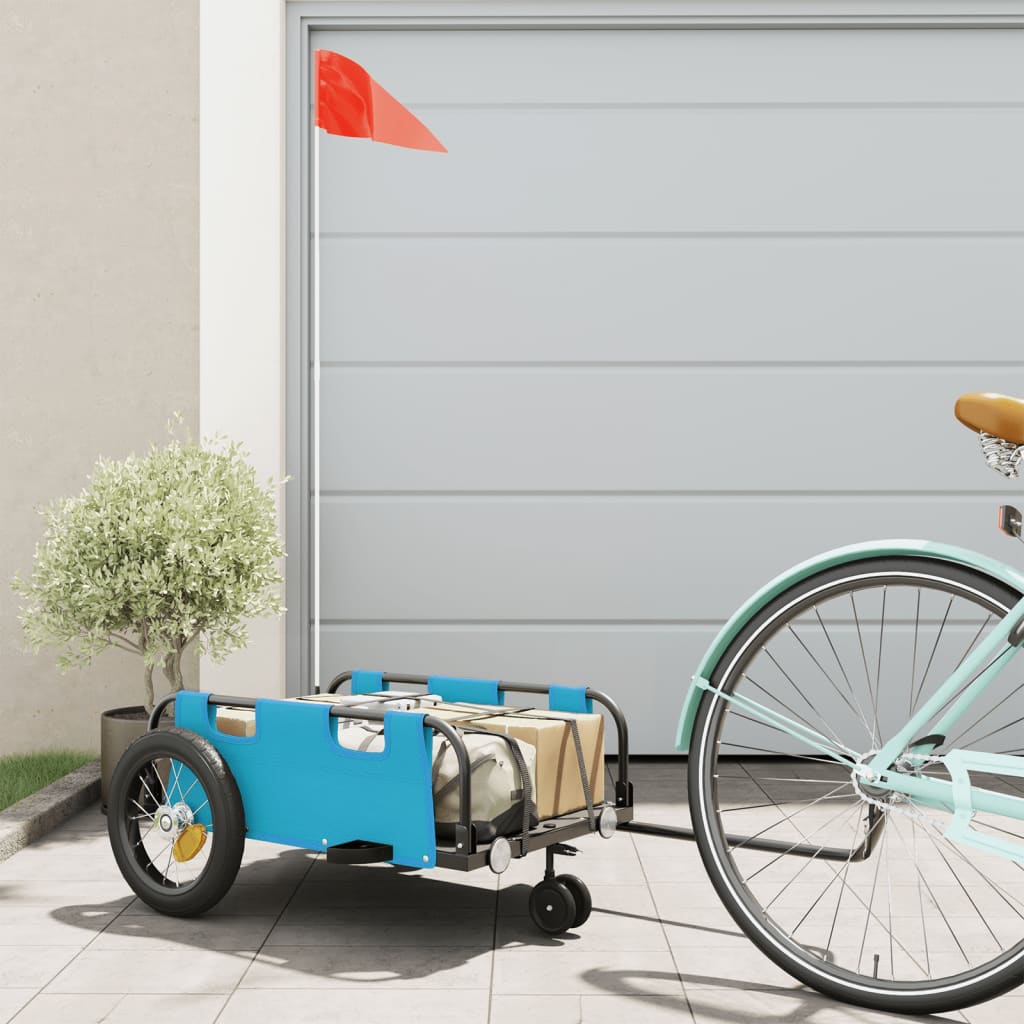 vidaXL Príves na bicykel, modrý, oxfordská látka, železo