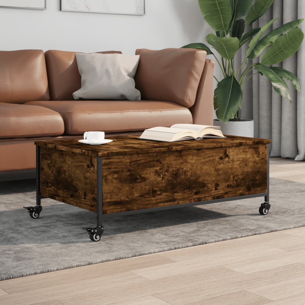 vidaXL Konferenčný stolík+kolieska, tmavý dub 91x55x34 cm