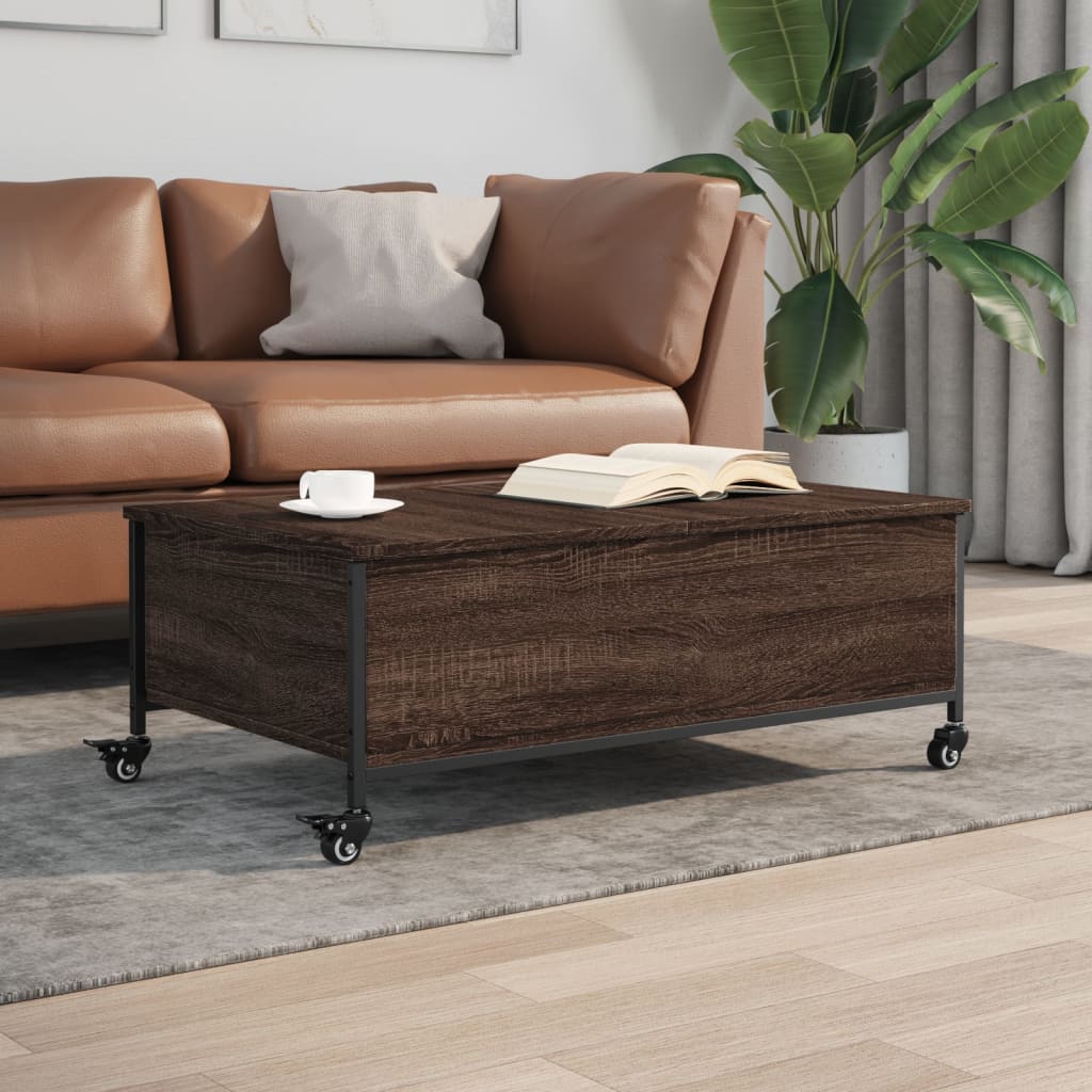 vidaXL Konferenčný stolík+kolieska, hnedý dub 91x55x34 cm