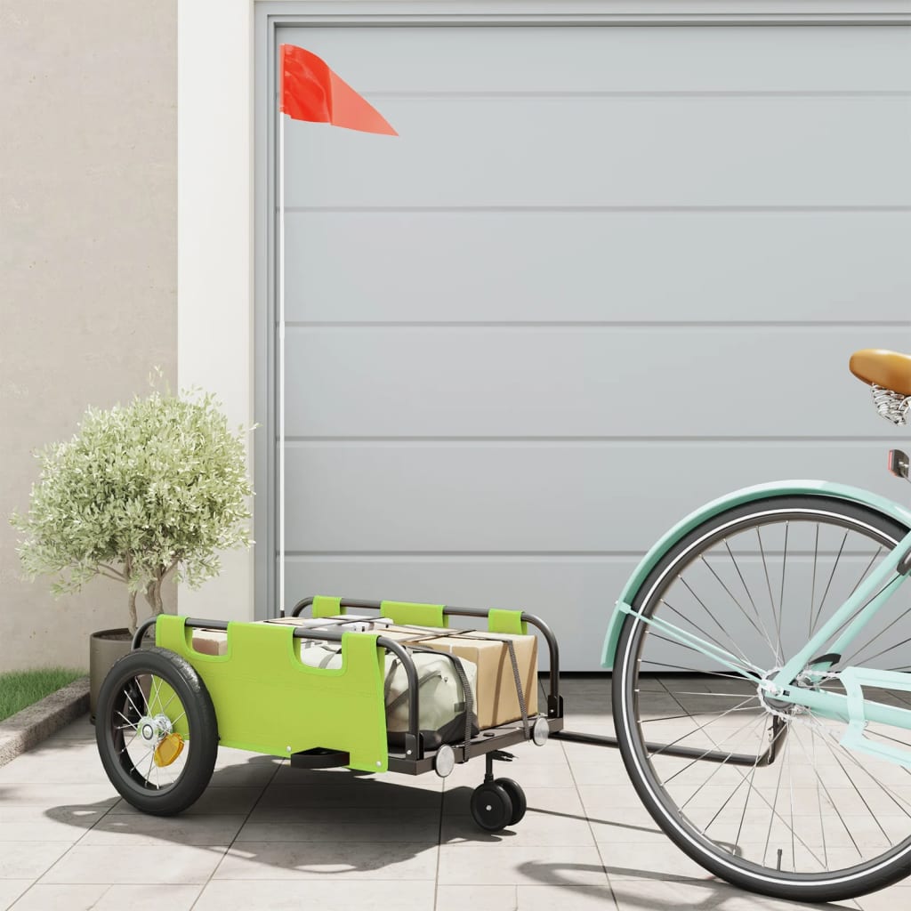 vidaXL Príves na bicykel, zelený, oxfordská látka, železo