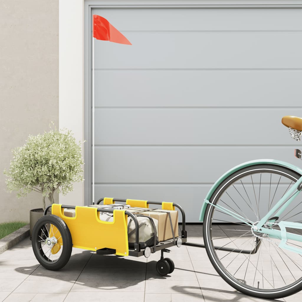 vidaXL Príves na bicykel, žltý, oxfordská látka, železo