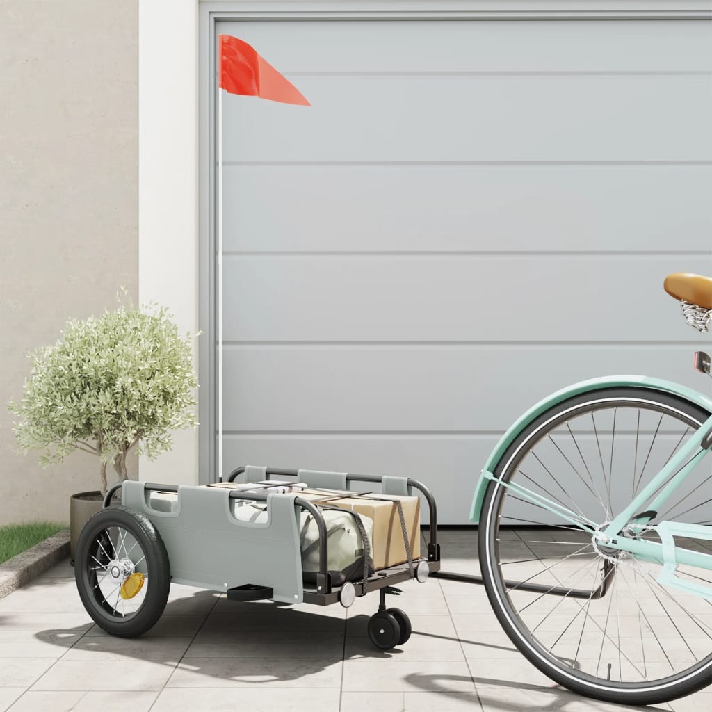 vidaXL Príves na bicykel, sivý, oxfordská látka, železo