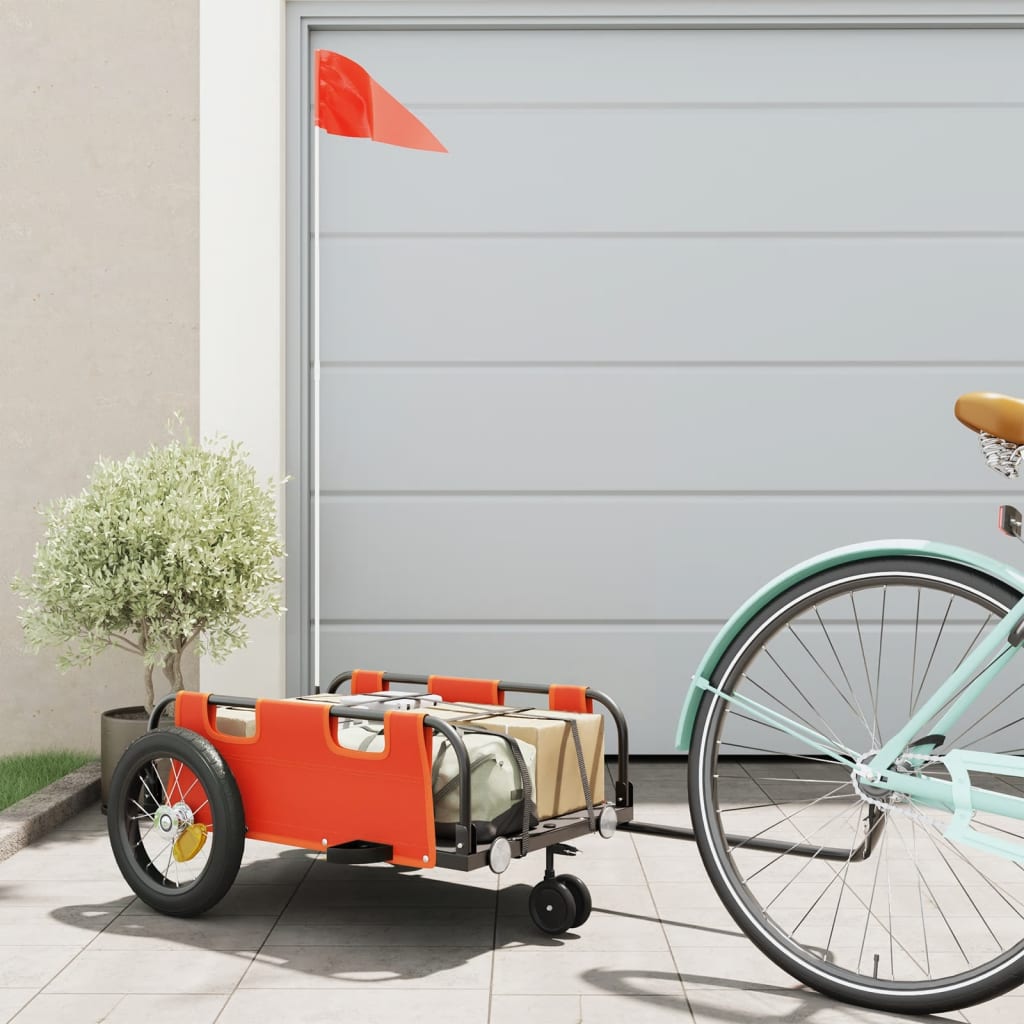 vidaXL Príves na bicykel, oranžový, oxfordská látka, železo