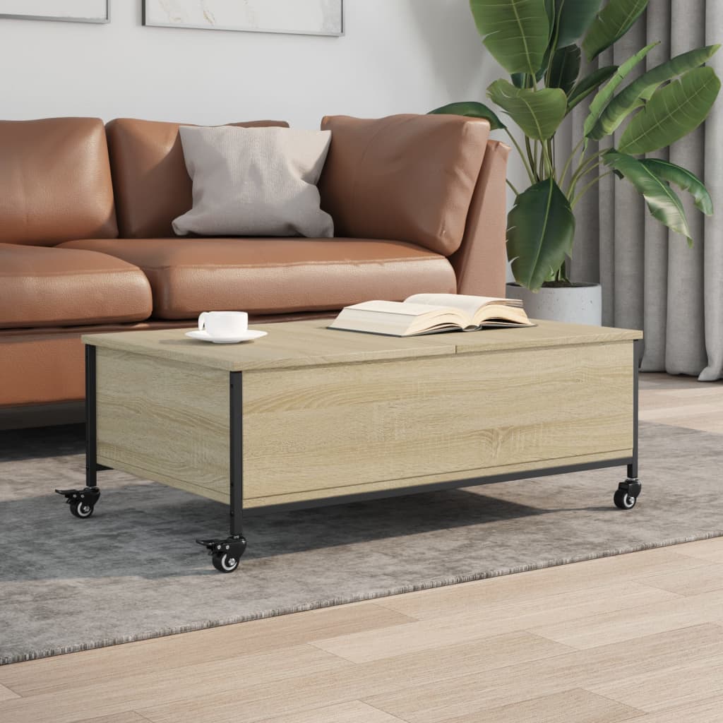 vidaXL Konferenčný stolík+kolieska, sonoma 91x55x34cm kompozitné drevo