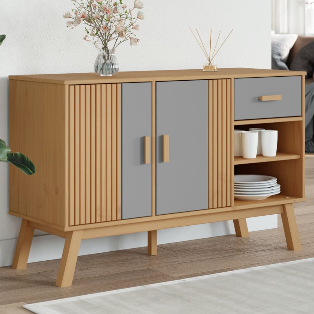 vidaXL Komoda OLDEN, sivo hnedá 114x43x73,5 cm, borovicový masív