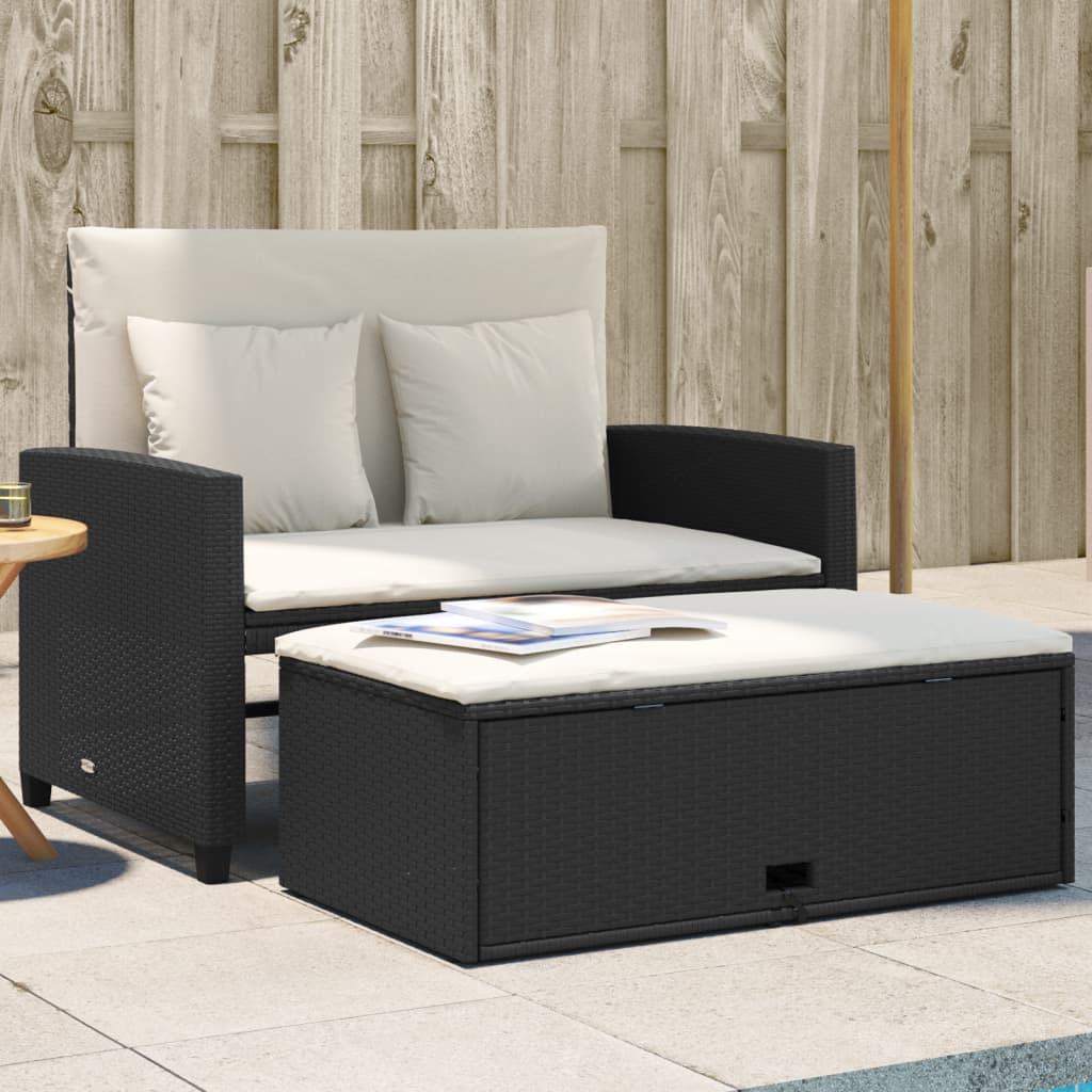 vidaXL Záhradná pohovka s vankúšmi 2-miestna čierna polyrattan