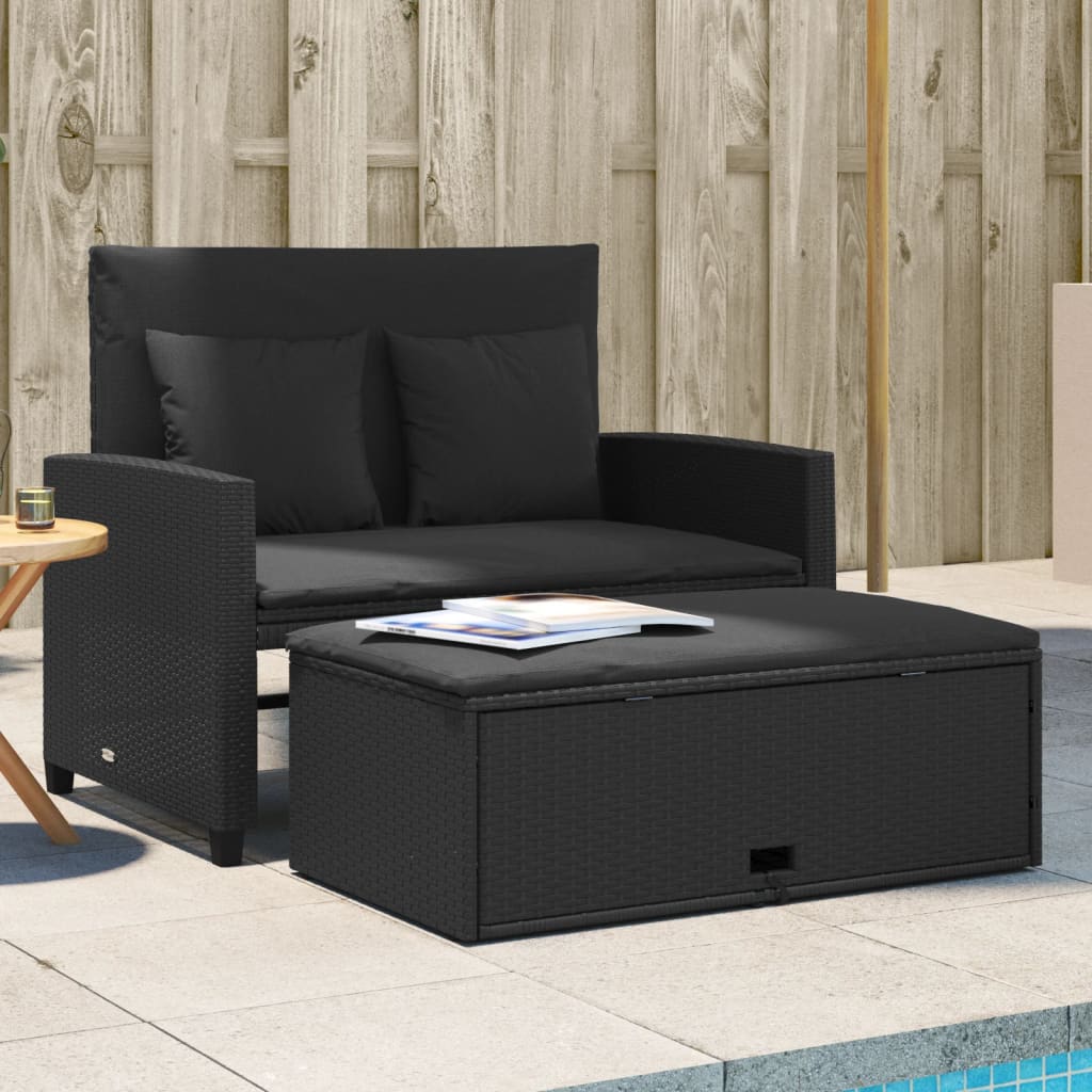 vidaXL Záhradná pohovka s vankúšmi 2-miestna čierna polyrattan