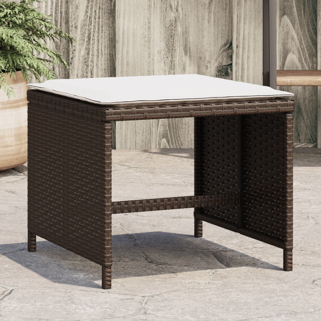 vidaXL Záhradné taburetky s vankúšmi 4 ks hnedé 41x41x36 cm polyratan