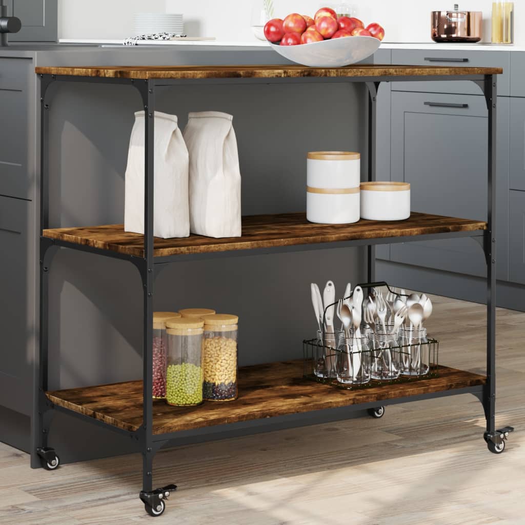 vidaXL Kuchynský vozík dymový dub 102x50x95 cm kompozitné drevo