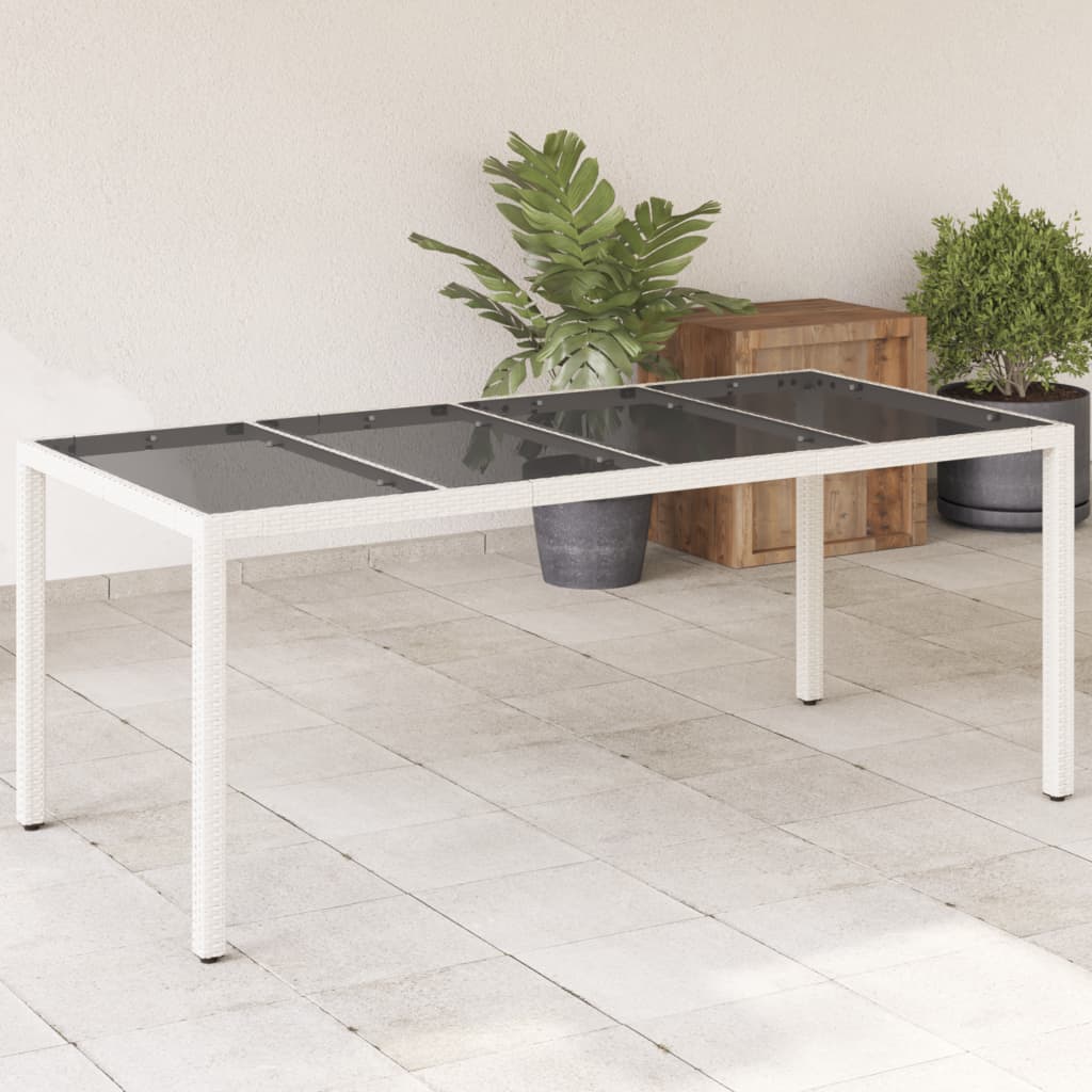 vidaXL Záhradný stôl so sklenenou doskou biely 190x90x75 cm polyratan