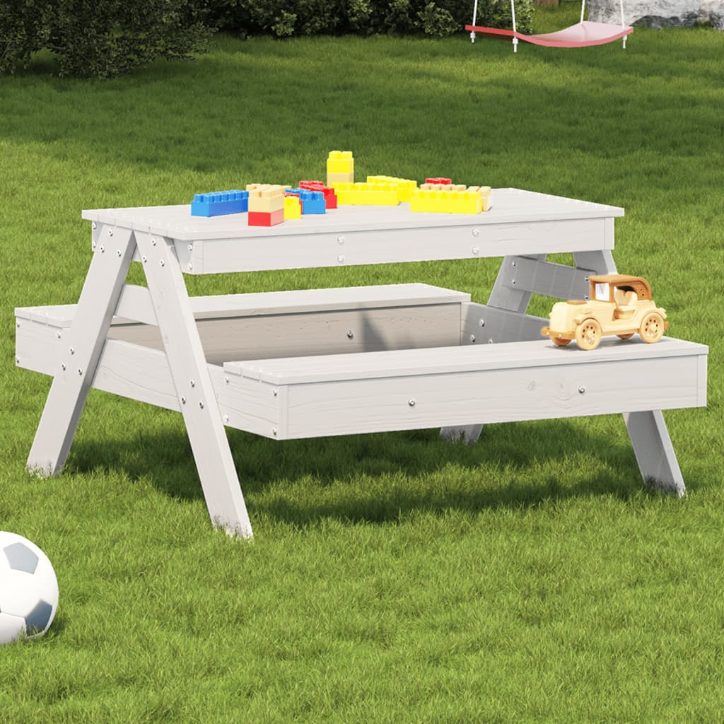 vidaXL Piknikový stôl pre deti biely 88x97x52 cm borovicový masív