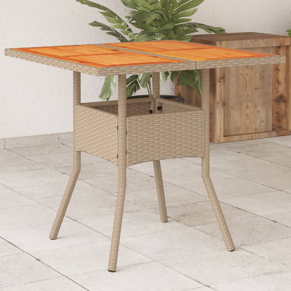 vidaXL Záhradný stôl béžový 80x80x75 cm polyratan akáciové drevo