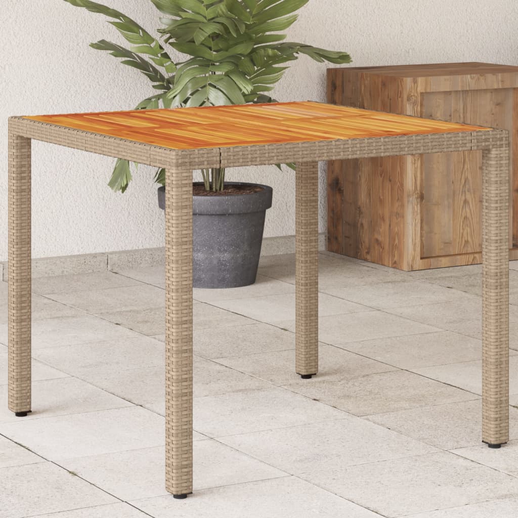 vidaXL Záhradný stôl béžový 90x90x75 cm polyratan a akáciový masív