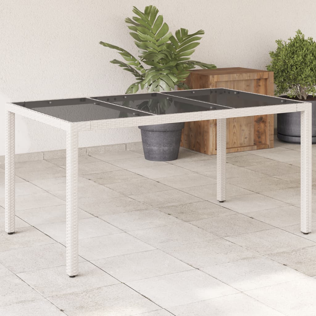vidaXL Záhradný stôl so sklenenou doskou biely 150x90x75 cm polyratan