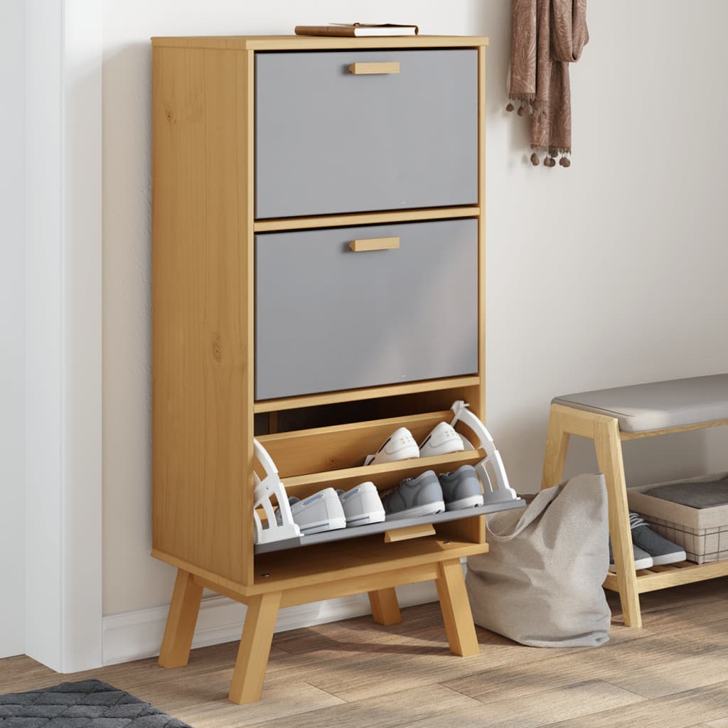 vidaXL Botník OLDEN sivo-hnedý 55x35x120 cm borovicový masív