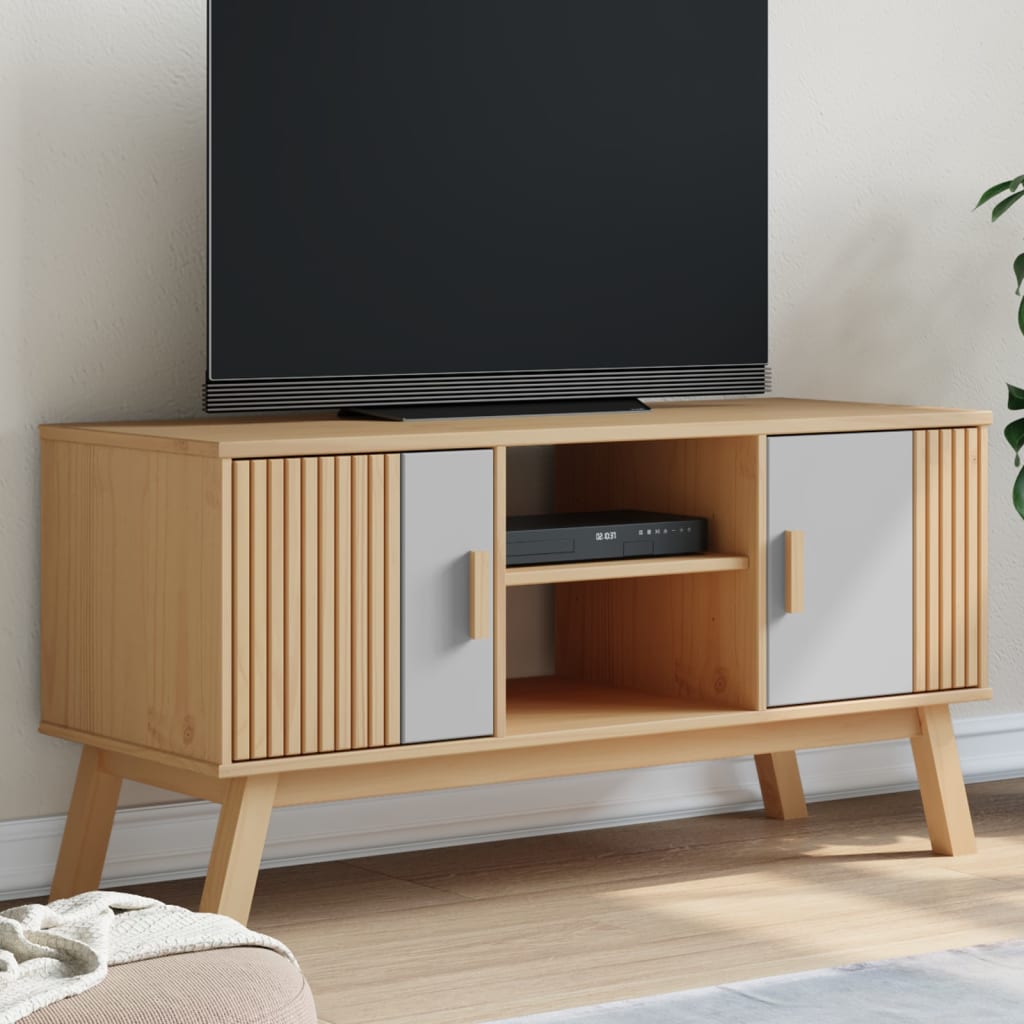 vidaXL TV skrinka OLDEN sivá a hnedá 114x43x57 cm borovicový masív
