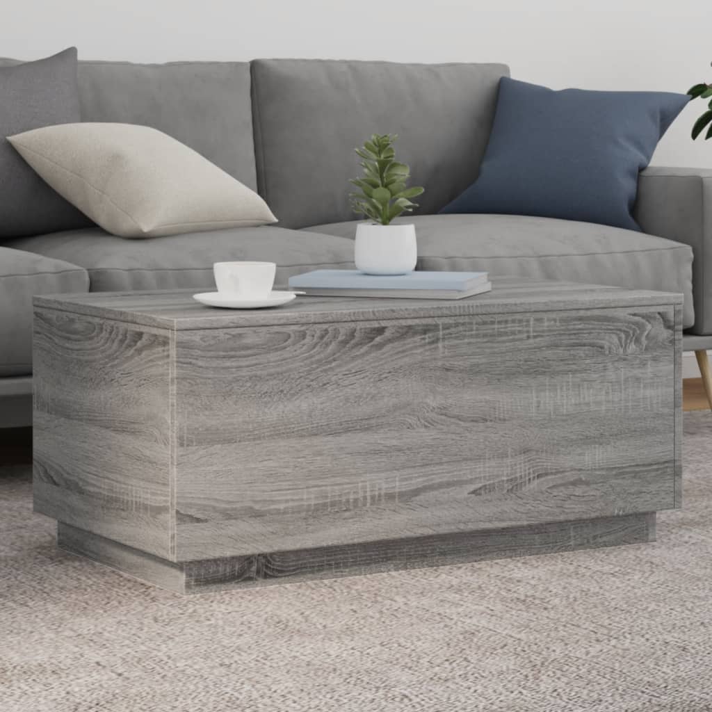 Konferenčný stolík vidaXL s LED svetlami sivý sonoma 90x50x40 cm