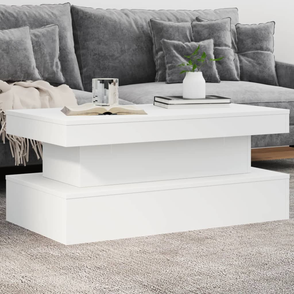 Konferenčný stolík vidaXL s LED svetlami biely 90x50x40 cm