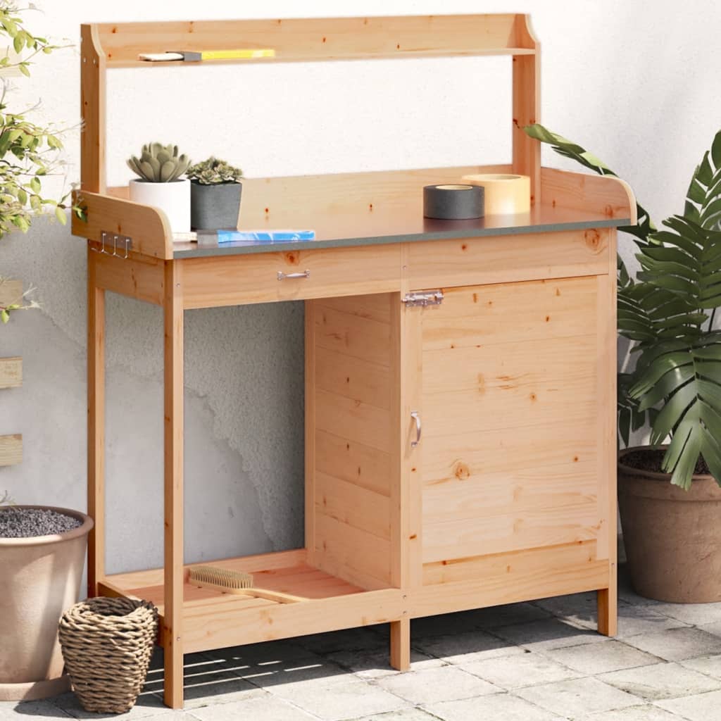 vidaXL Stôl na presádzanie so skrinkou hnedý 110,5x45x124,5 cm jedľa