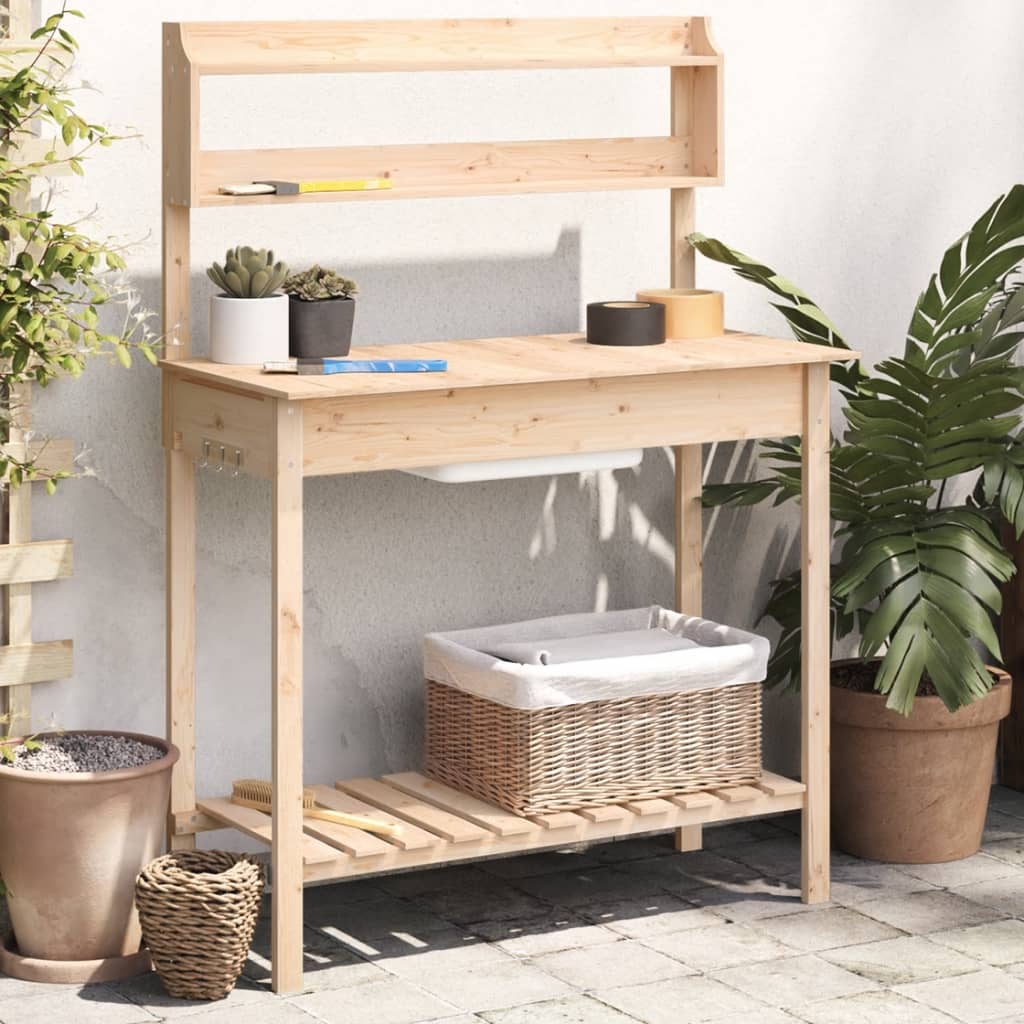 vidaXL Stôl na presádzanie s umývadlom 147,5x44x139,5 cm jedľový masív