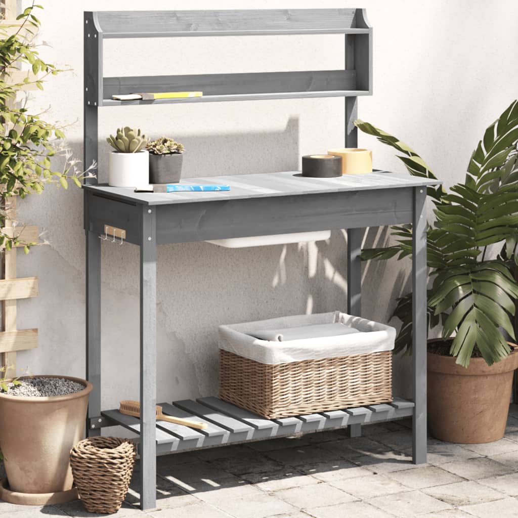 vidaXL Stôl na presádzanie s umývadlom sivý 147,5x44x139,5 cm jedľa
