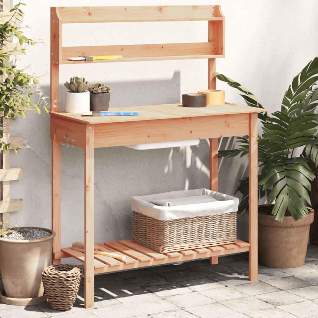 vidaXL Stôl na presádzanie s umývadlom hnedý 147,5x44x139,5 cm jedľa