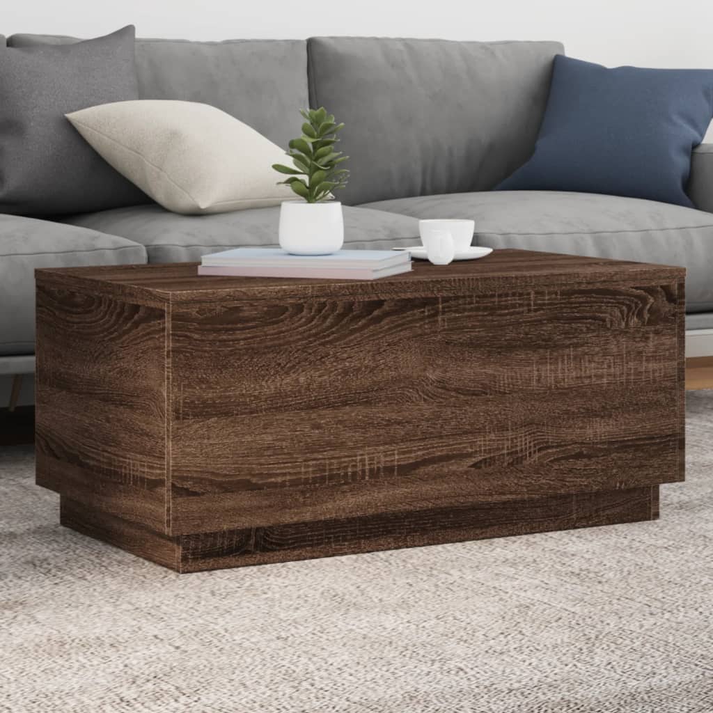 vidaXL Konferenčný stolík s LED osvetlením hnedý dub 90x50x40 cm