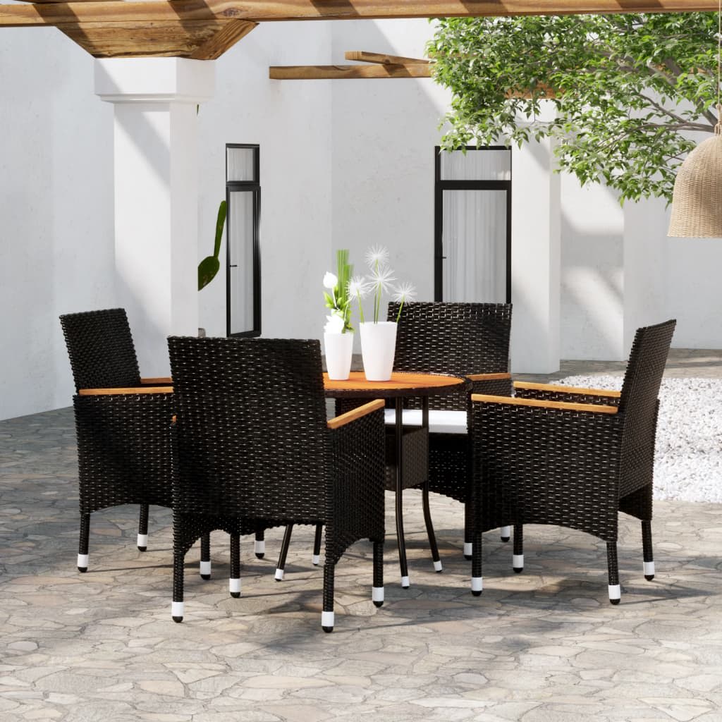 vidaXL 5-dielna záhradná bistro súprava polyratan+drevený masív čierna