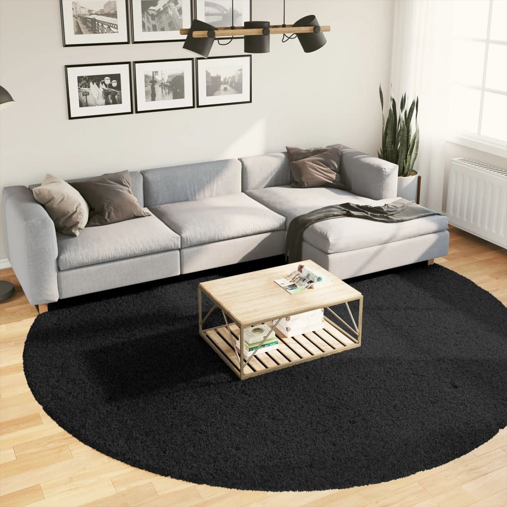 vidaXL Shaggy koberec PAMPLONA, vysoký vlas, moderný, čierny Ø 280 cm