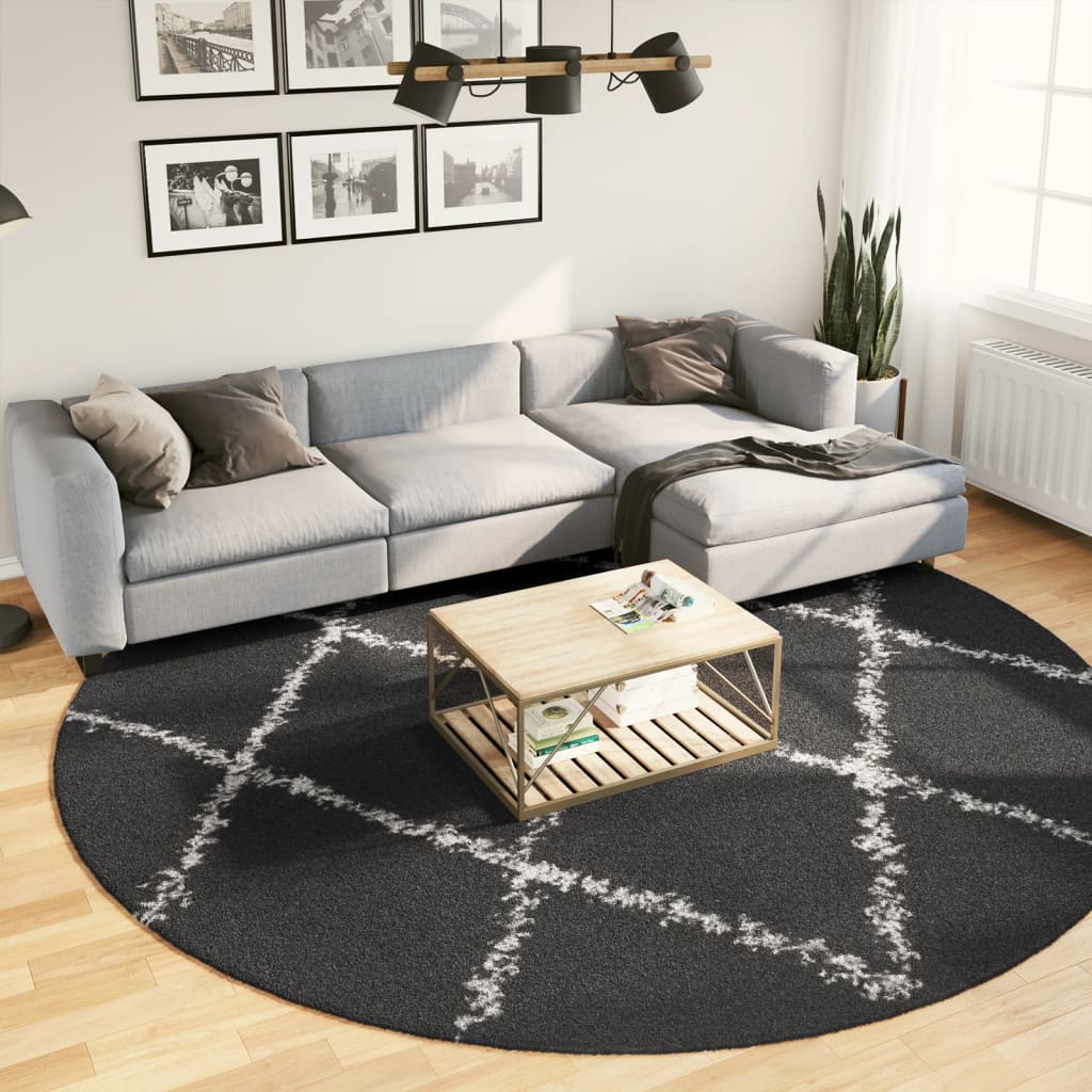 vidaXL Shaggy koberec PAMPLONA, vysoký vlas, čierno krémový Ø 280 cm