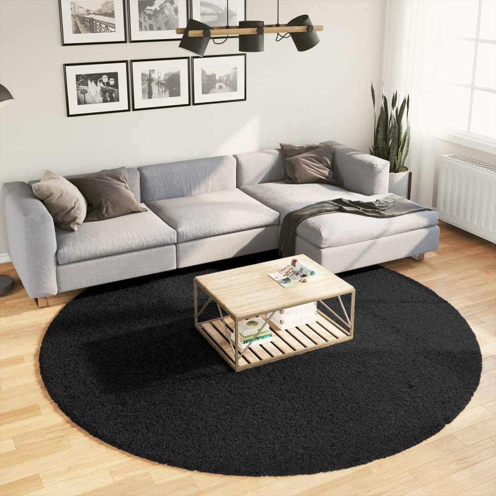 vidaXL Shaggy koberec PAMPLONA, vysoký vlas, moderný, čierny Ø 240 cm