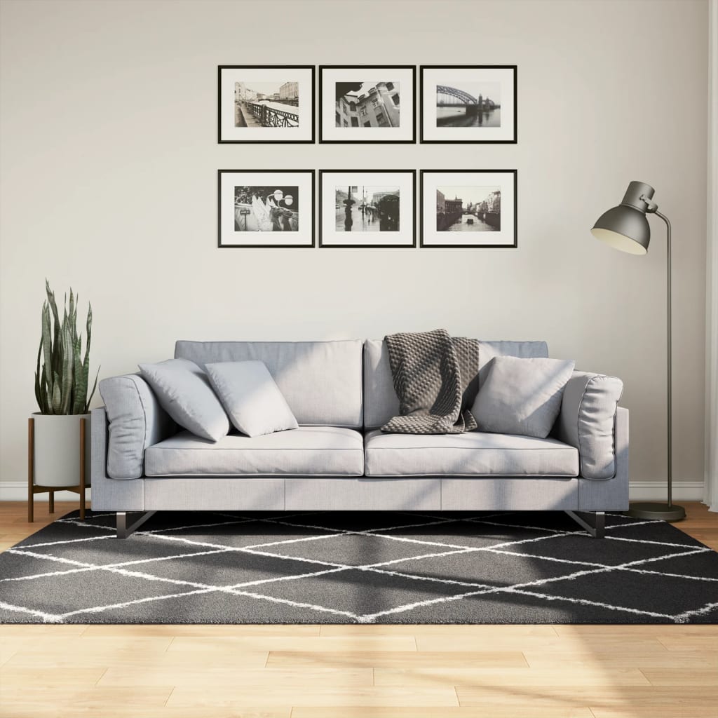 vidaXL Shaggy koberec PAMPLONA, vysoký vlas, čierno krémový 140x200 cm