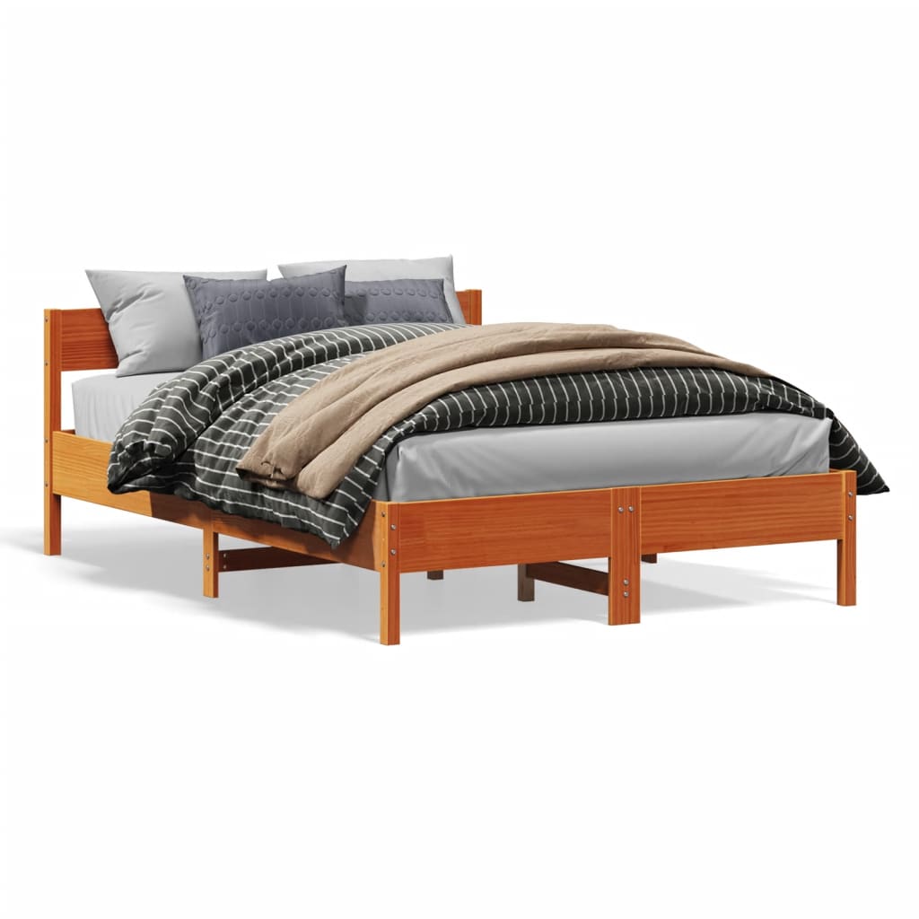 vidaXL Posteľný rám s čelom voskový hnedý 140x190 cm borovicový masív