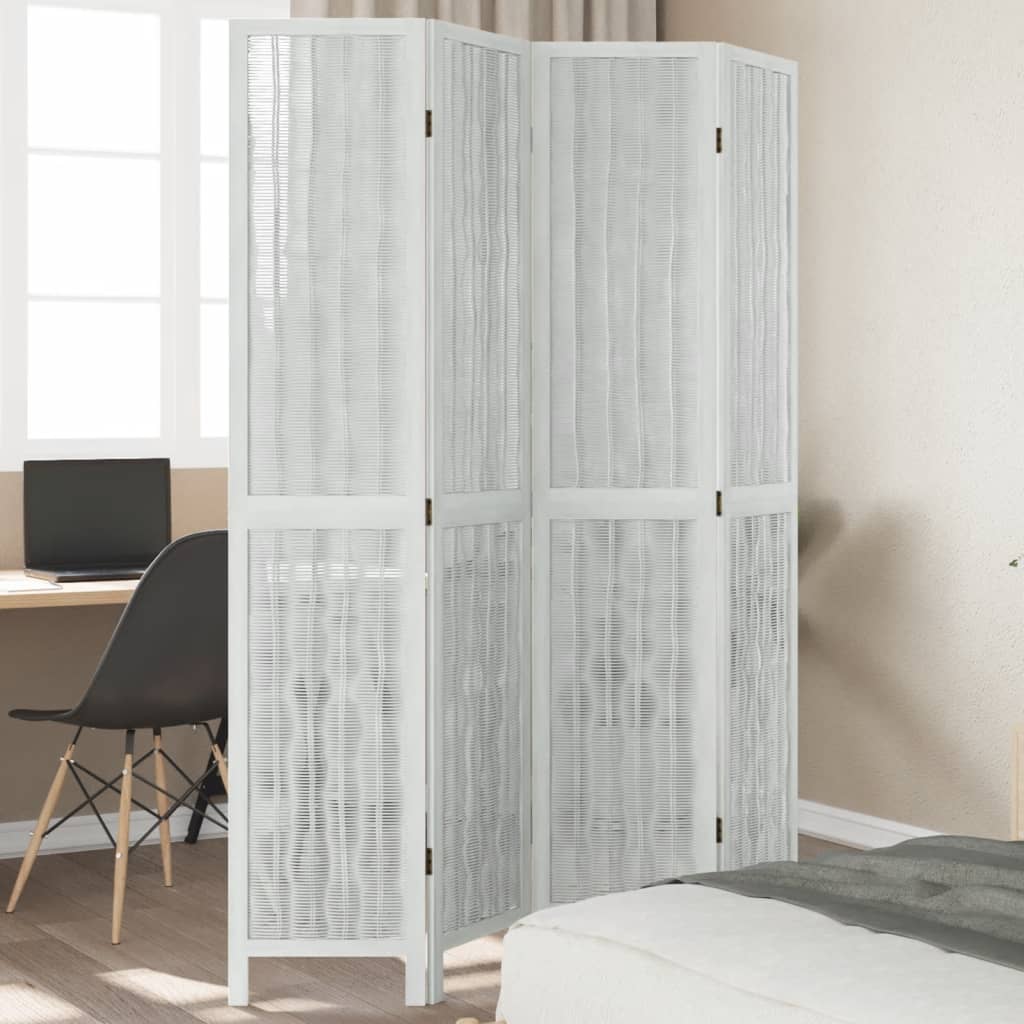 vidaXL Paraván 4 panely biely masívne drevo paulovnie