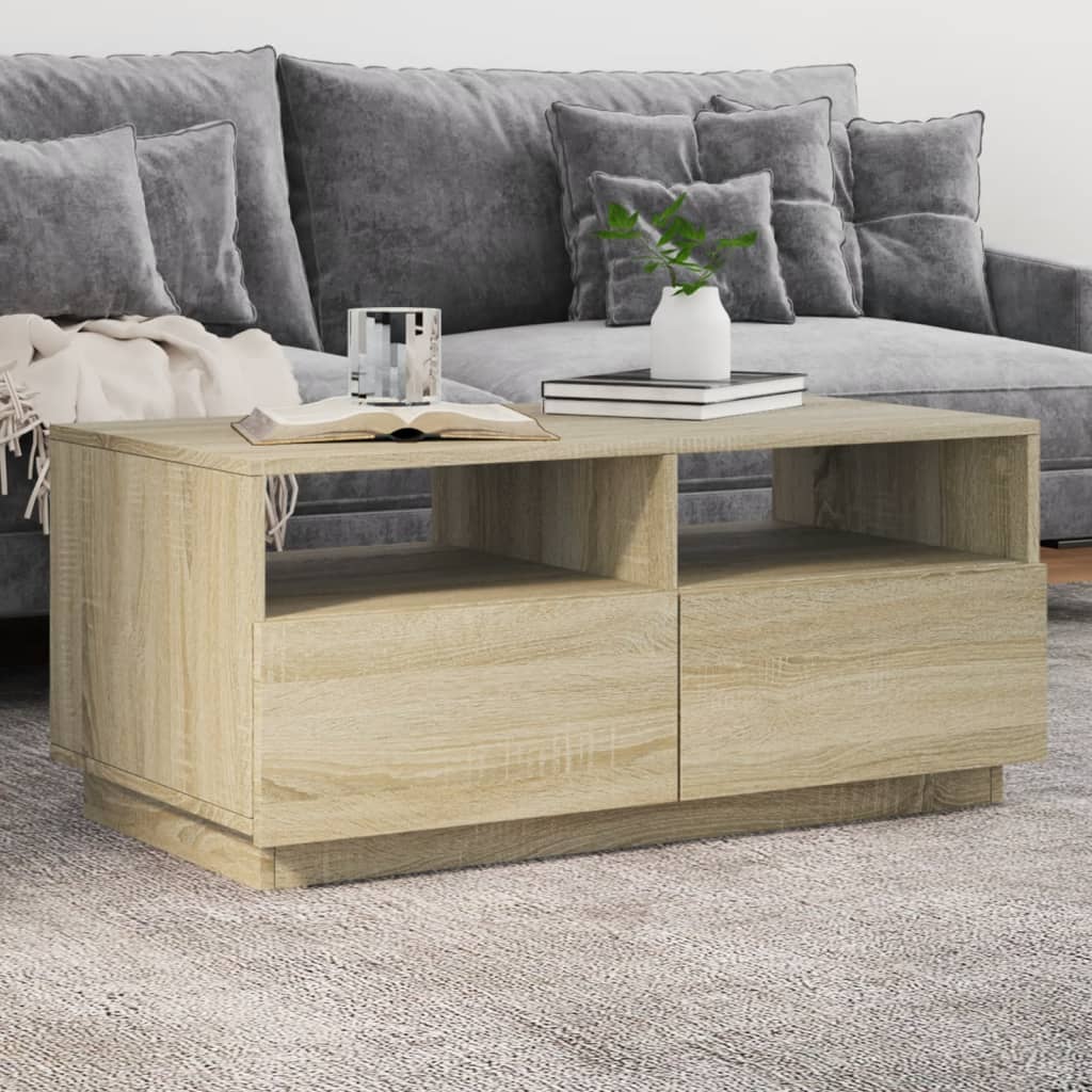 vidaXL Konferenčný stolík s LED svetlami, dub sonoma 90x49x40 cm