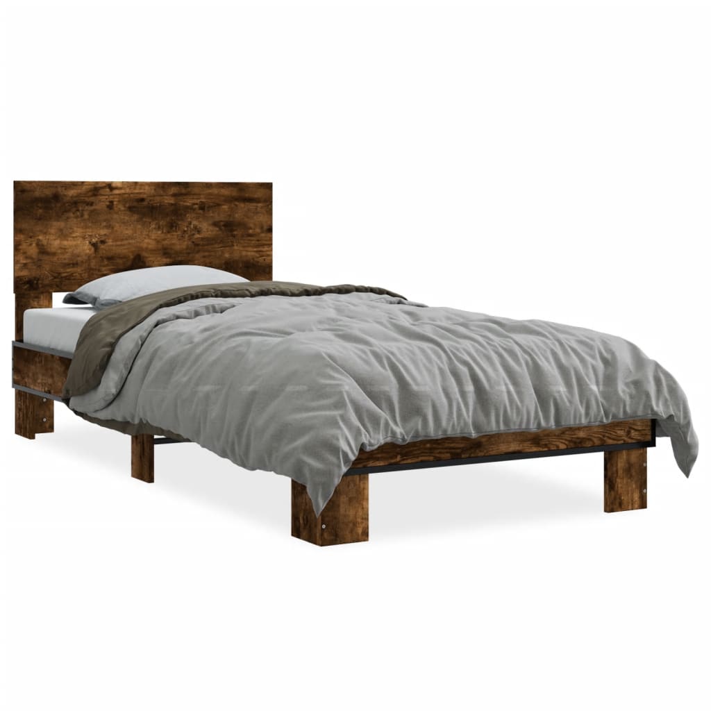 vidaXL Posteľný rám dymový dub 75x190 cm kompozitné drevo a kov
