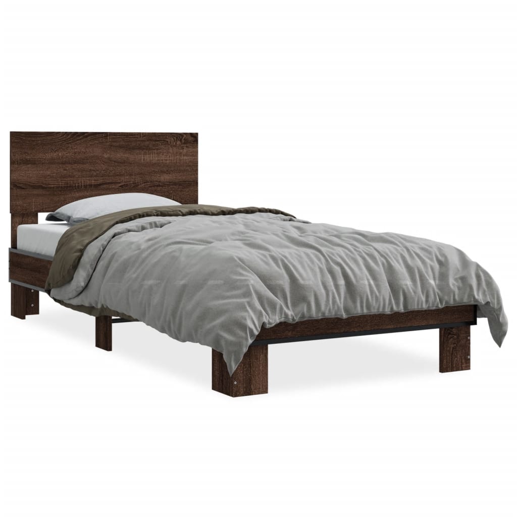 vidaXL Posteľný rám hnedý dub 90x190 cm kompozitné drevo a kov