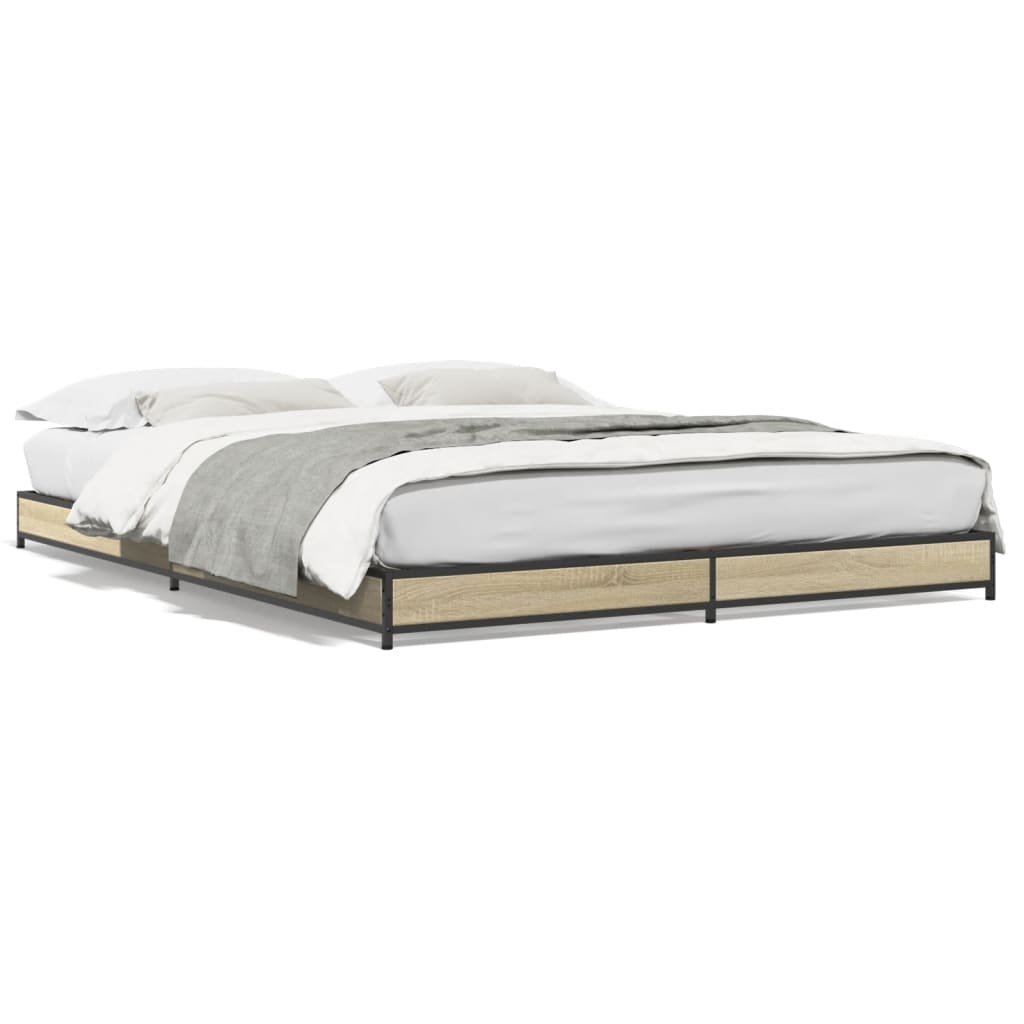 vidaXL Posteľný rám dub sonoma 135x190 cm kompozitné drevo a kov